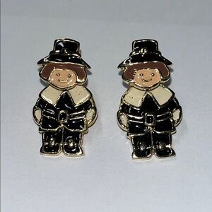 Pilgrim Themed Pierced Earrings Signed AIM